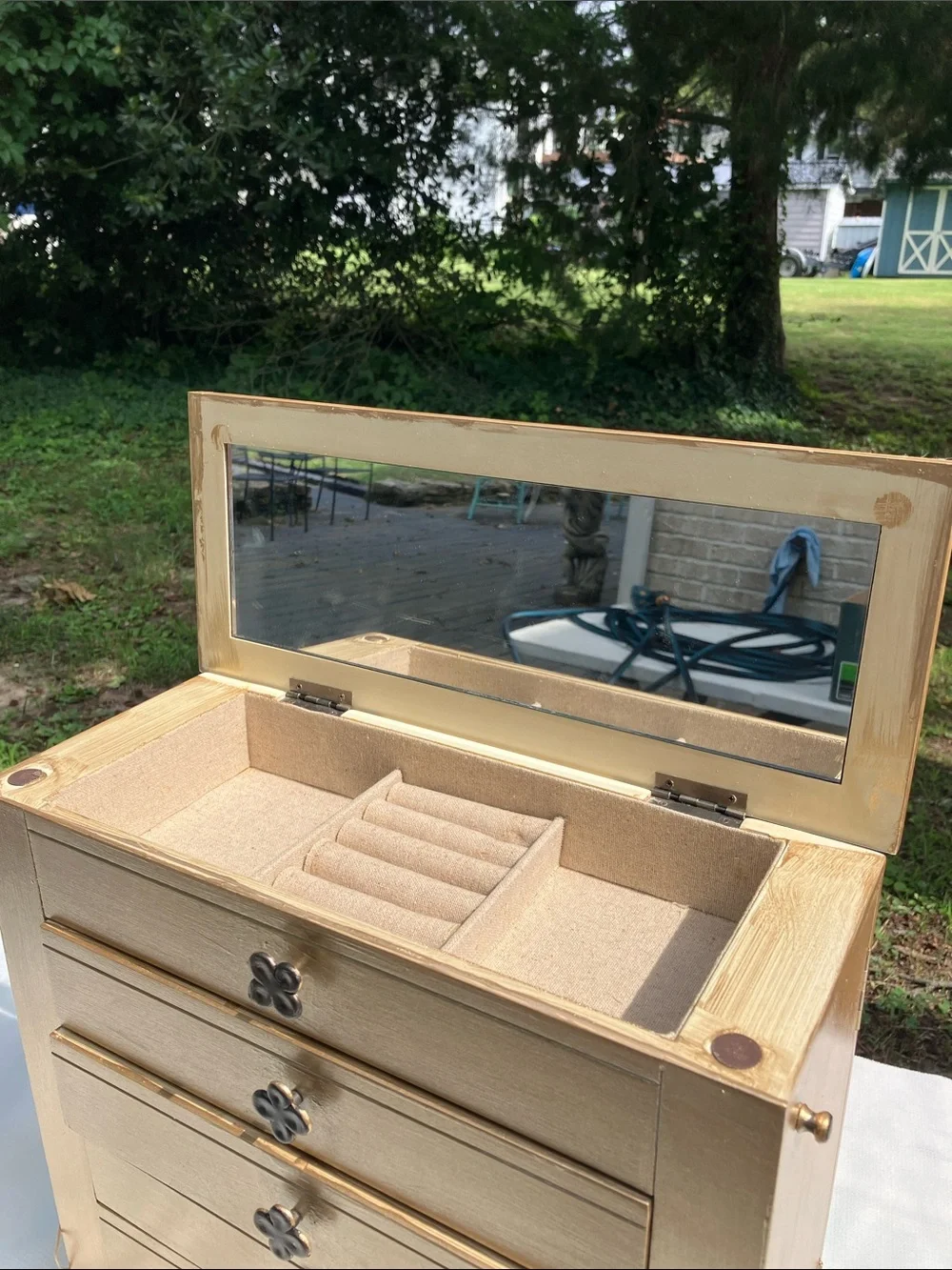 Beautiful Solid Wood Jewelry Organizer in Gold Stained/Painted